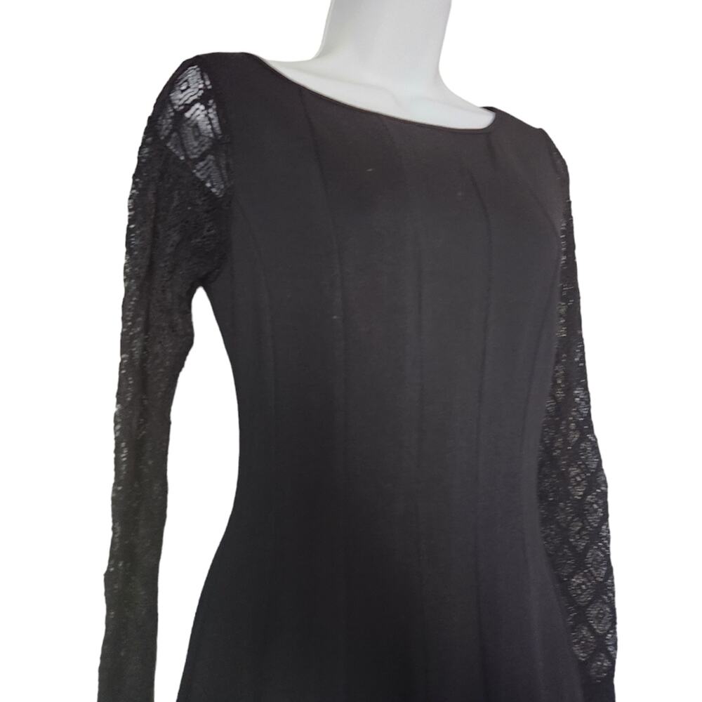 Catherine Malandrino Dress Size 4 Black Lace Long Sleeves Fit & Flare - Picture 4 of 9